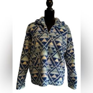 Eddie Bauer quarter zip Sherpa jacket blue Aztec 3/4 zipper XL